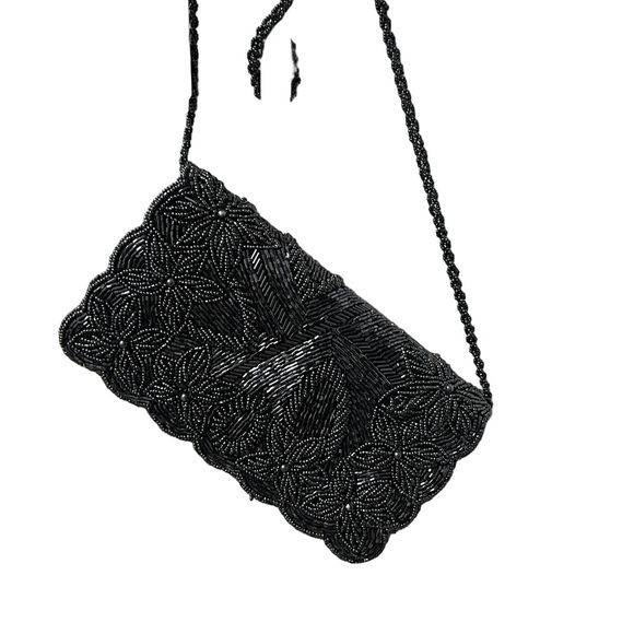 Elegant Black Beaded Evening Bag Shoulder Chain Strap - Picture 2 of 12